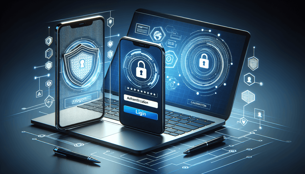 Two-factor authentication concept showing smartphone and laptop with security elements