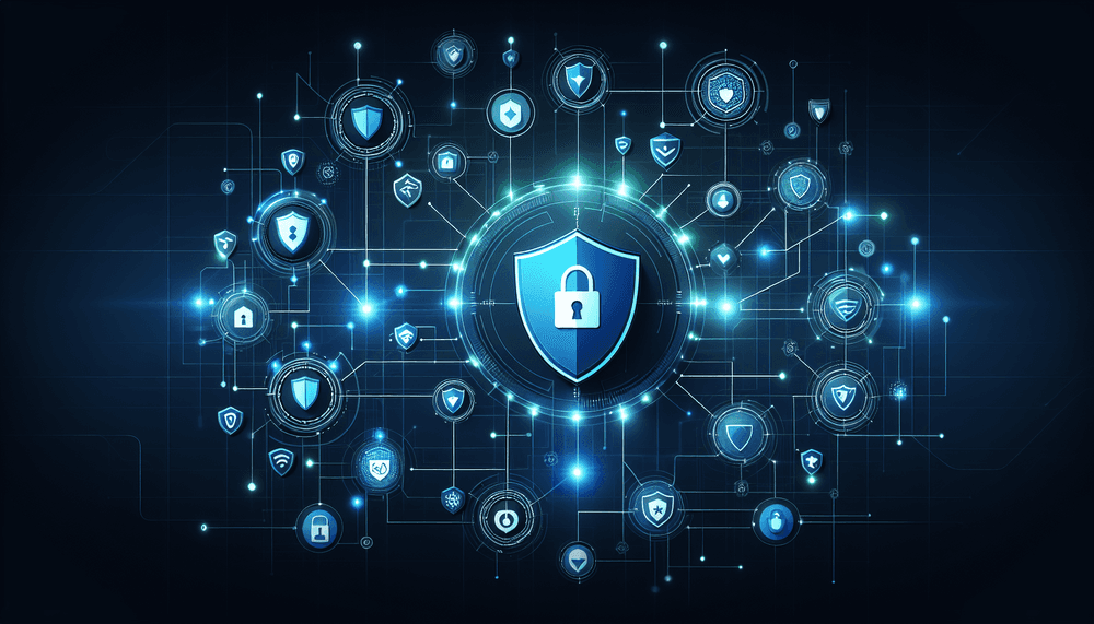 Zero Trust Network Access security visualization with connected shield icons and secure network nodes
