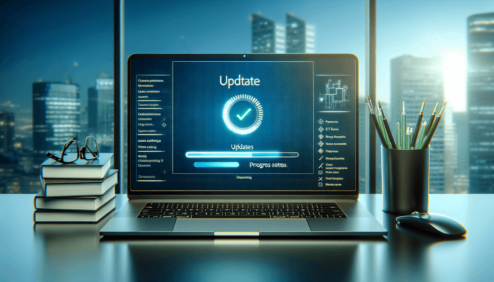Windows 11 laptop showing Windows Update installation progress screen