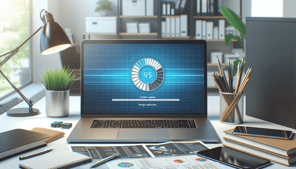 Windows laptop displaying system update installation screen