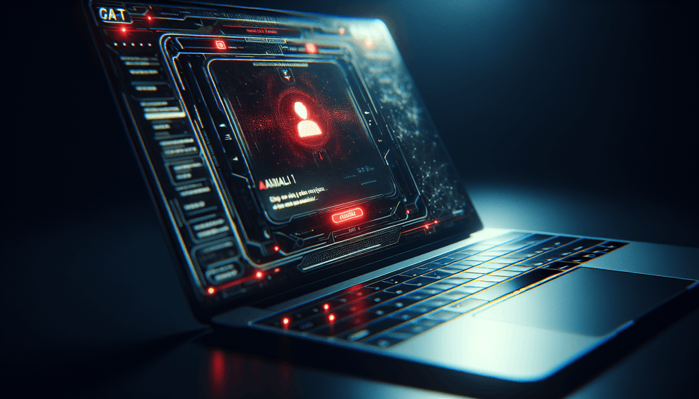 Laptop displaying ChatGPT interface with security warning indicators on screen