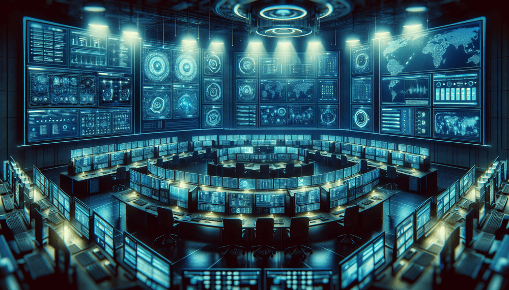 Cybersecurity operations center monitoring critical vulnerability alerts and patch management systems