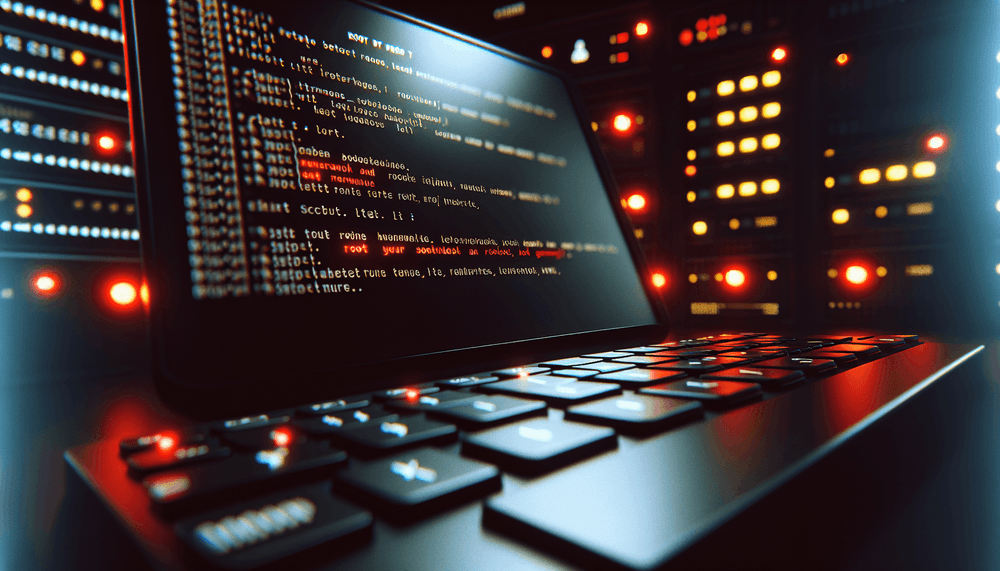 Linux terminal screen showing root access prompt with warning indicators in dark server environment