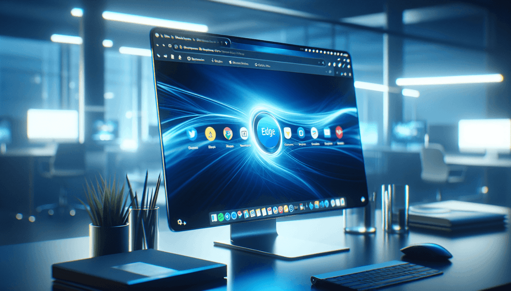 Windows desktop showing browser icons on taskbar with Edge prominently displayed