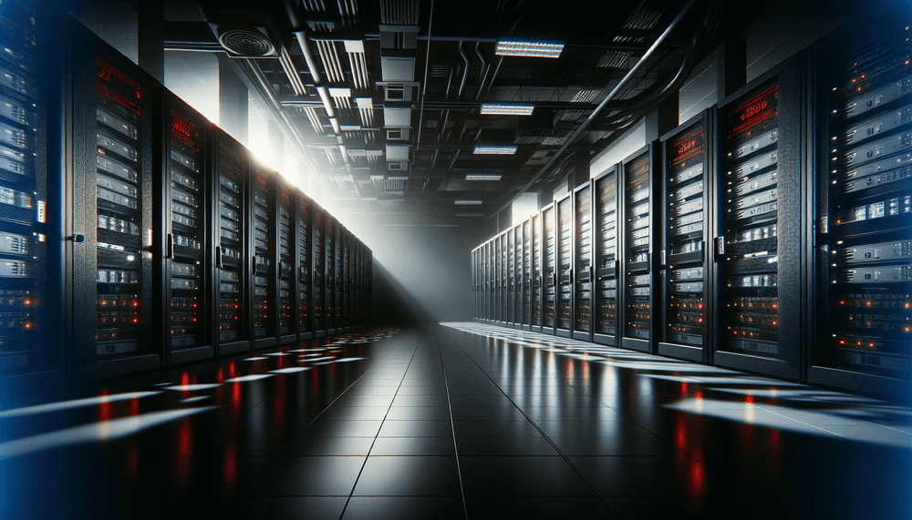 Computer servers in sports facility showing cybersecurity threat indicators