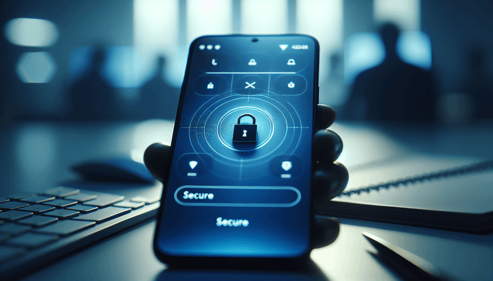 Smartphone showing Gmail app with security lock icon on screen