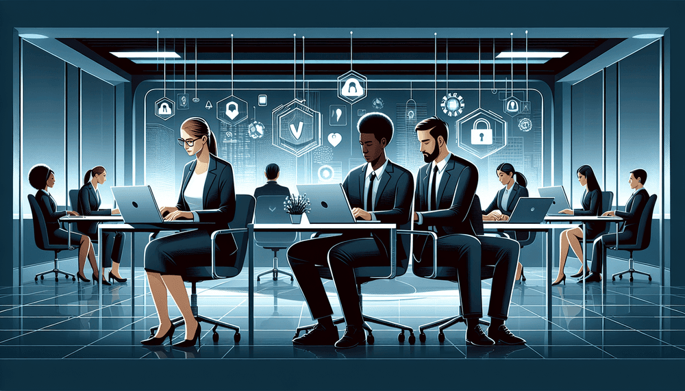 Security researchers working on vulnerability research in modern office setting