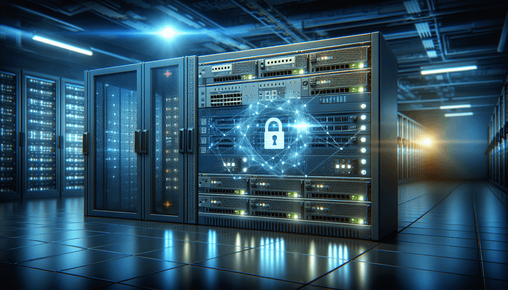Enterprise network switch with security warning in server room