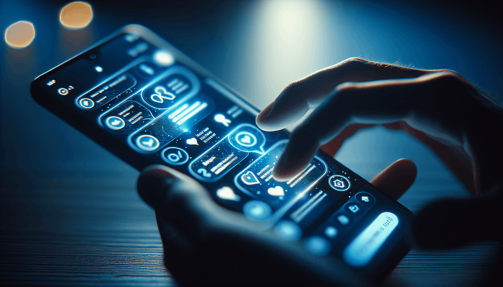 Smartphone displaying Instagram messaging interface with soft blue screen lighting