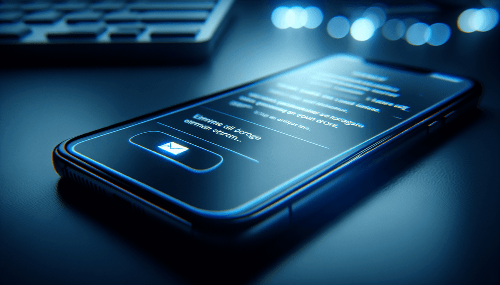 Smartphone showing email connection error message on dark screen