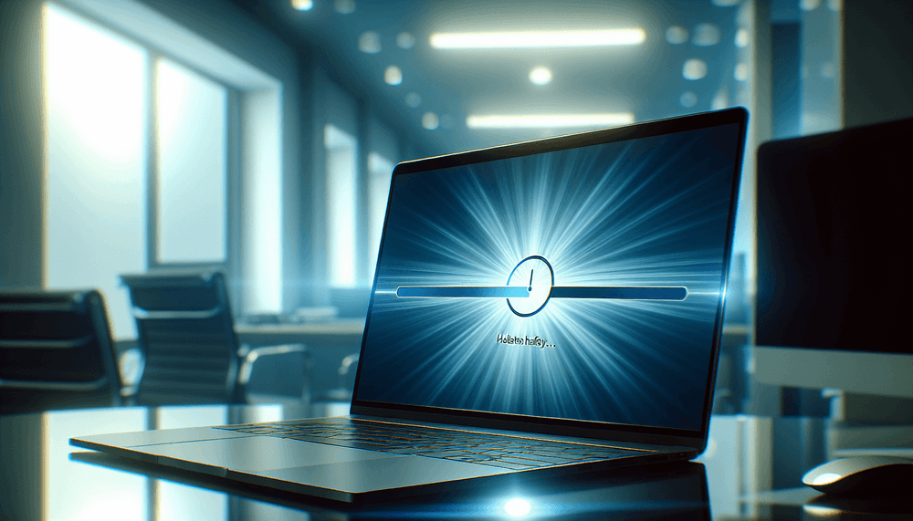 Laptop screen showing stalled Windows 11 installation progress bar