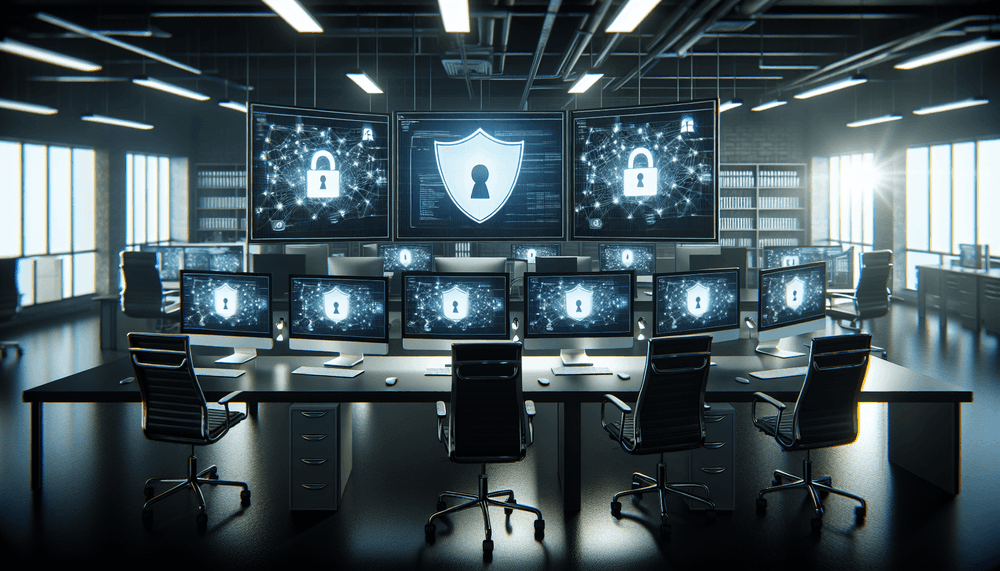 Windows 10 computers in office showing security update installation process