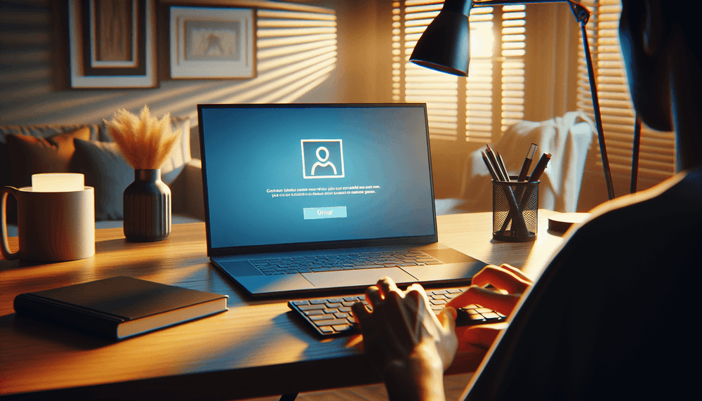 Laptop showing Teams error message on home office desk with frustrated user