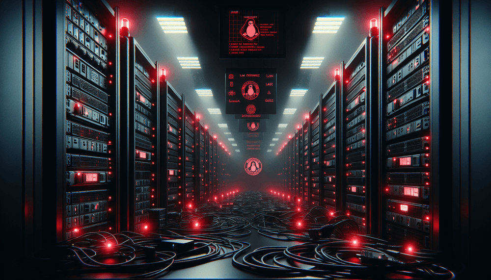 Server room with disconnected network infrastructure during law enforcement operation