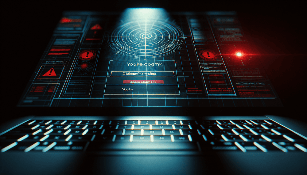 Laptop displaying fraudulent Facebook login page with security warning indicators
