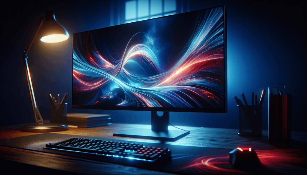 High refresh rate gaming monitor displaying smooth graphics with blue ambient lighting