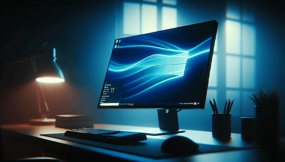 Desktop computer displaying Windows 11 setup screen with custom folder options