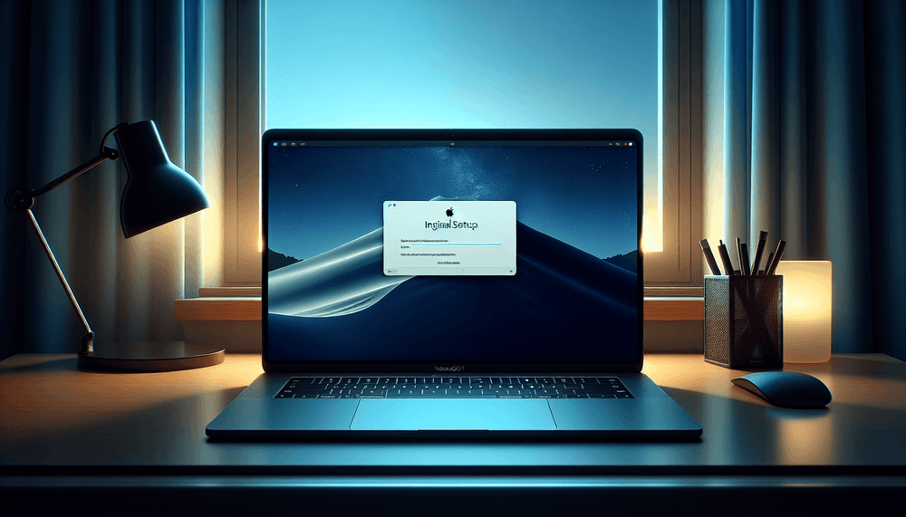 Modern laptop displaying Windows 11 setup interface on clean desk