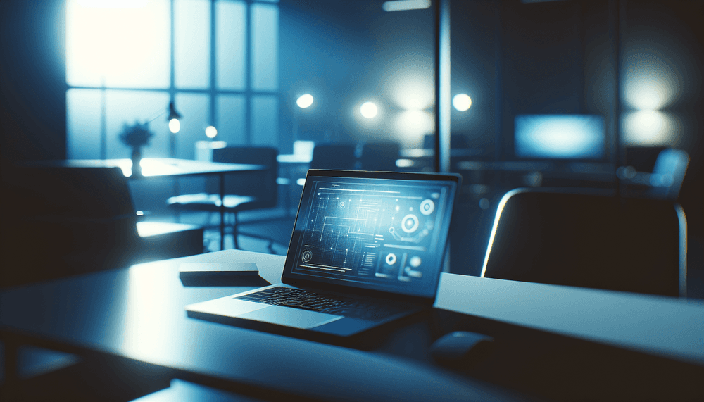 Laptop computer displaying Windows 11 desktop interface on modern office desk