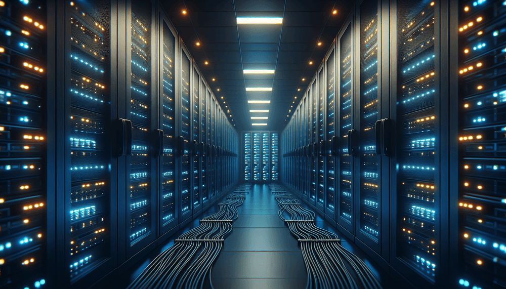 Server room with rack-mounted systems showing warning status lights