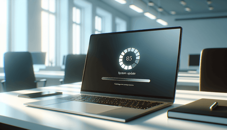 Windows laptop displaying system update installation screen