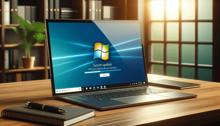 Windows laptop displaying system update installation screen