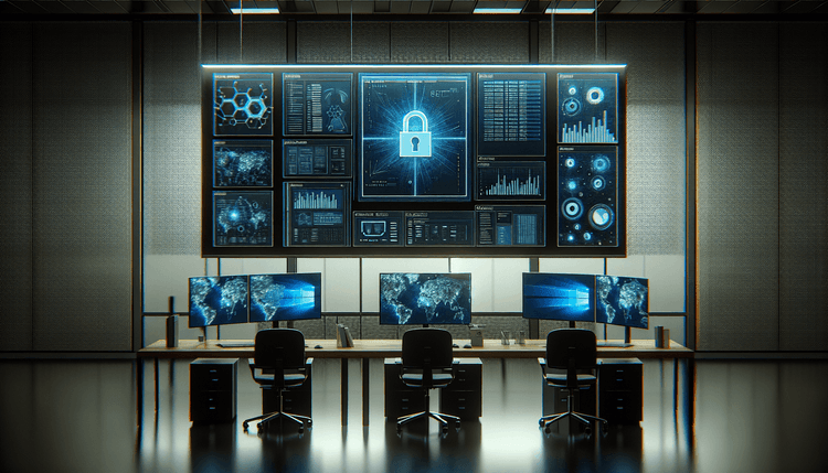 Windows computer displaying security scan interface in IT operations center
