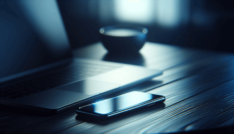 iPhone and MacBook displaying software update screens in ambient lighting