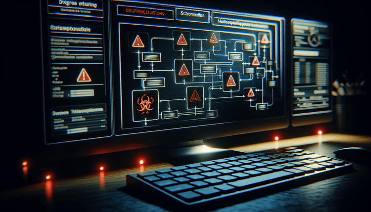Computer screen showing automation workflow with security warning indicators