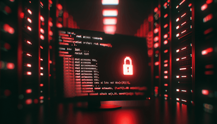 Linux terminal screen showing root access with red warning lighting