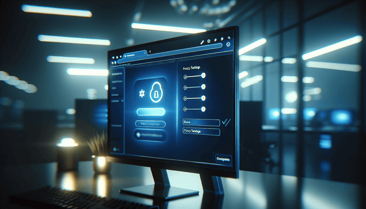 Computer monitor showing Firefox privacy settings with toggle controls visible