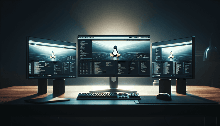 Modern multi-monitor Linux desktop setup with clean interface display