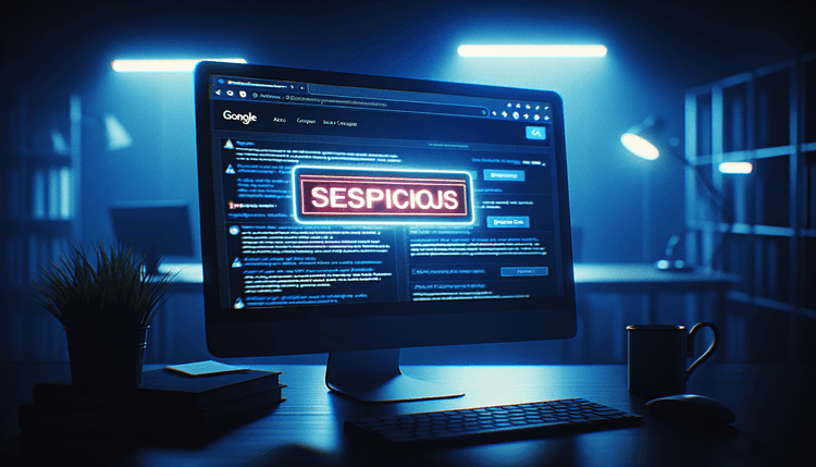 Computer screen showing Google search results with highlighted malicious sponsored advertisement