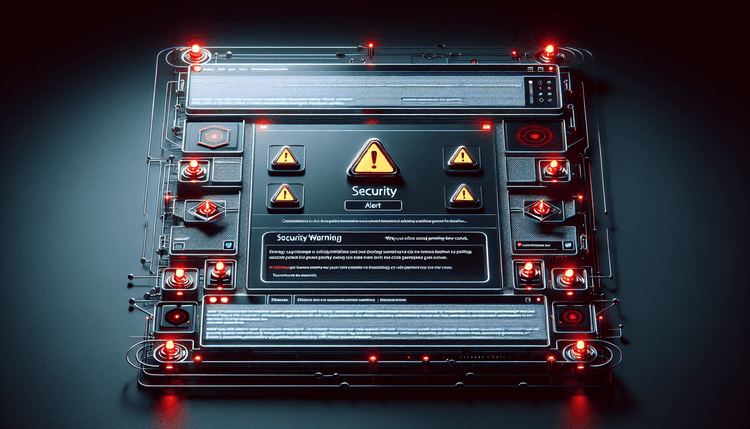 Computer screen displaying Chrome browser security warning with red alert indicators