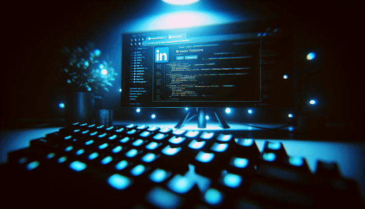 Computer screen showing browser extensions with blue lighting in dark environment