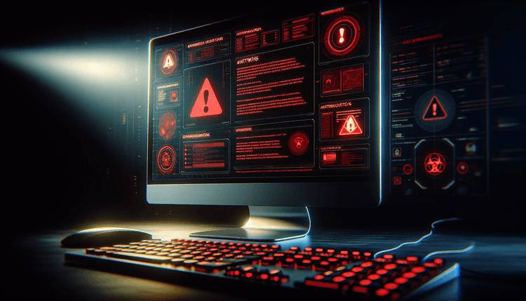Computer monitor displaying Microsoft Defender security warnings in dark environment