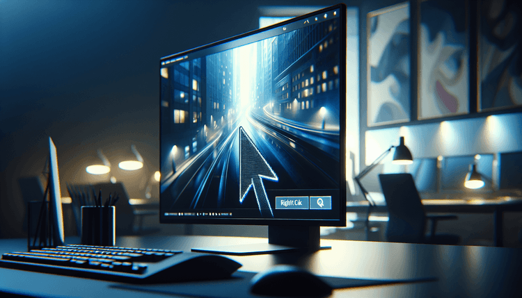 Computer mouse cursor over right-click context menu on screen