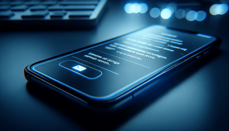 Smartphone showing email connection error message on dark screen