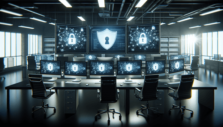 Windows 10 computers in office showing security update installation process