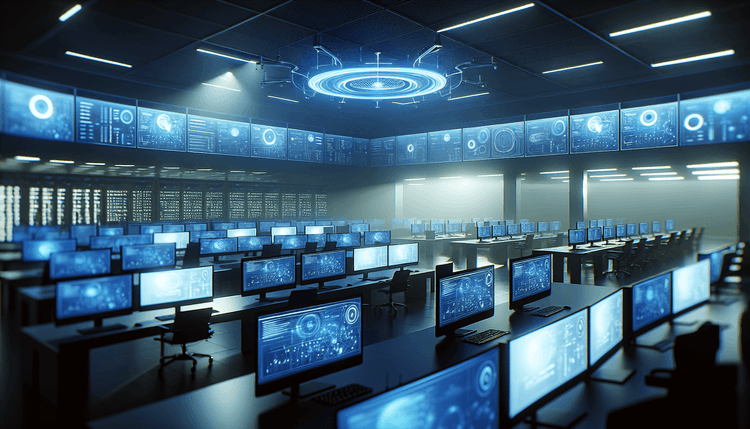 IT administrator workstation with multiple monitors showing Windows 11 management interfaces