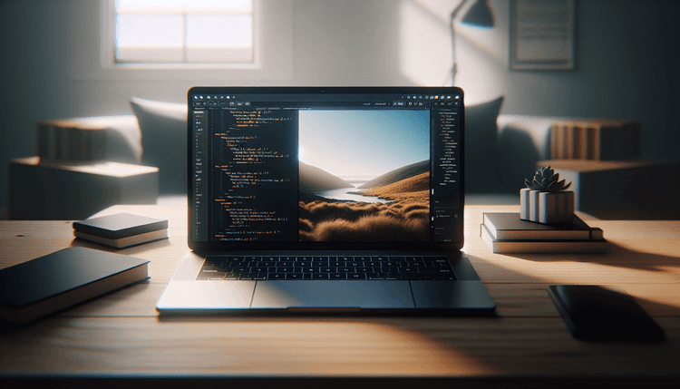 Laptop displaying split-screen Markdown editor with code and preview panes