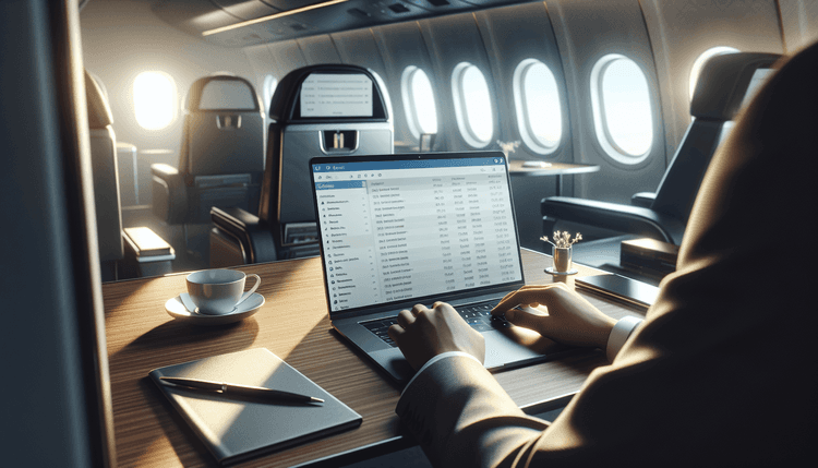 Professional working on laptop with Outlook email application in modern workspace setting