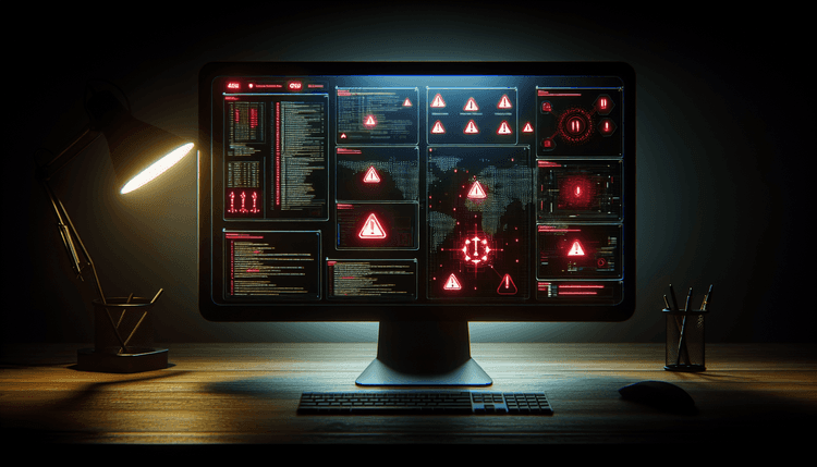 Microsoft Teams interface with cybersecurity threat warning indicators on dark screen