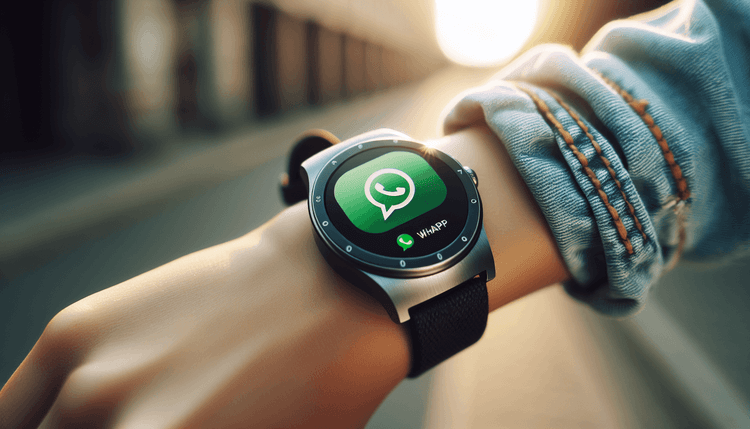 Garmin smartwatch displaying WhatsApp messaging interface on user's wrist outdoors