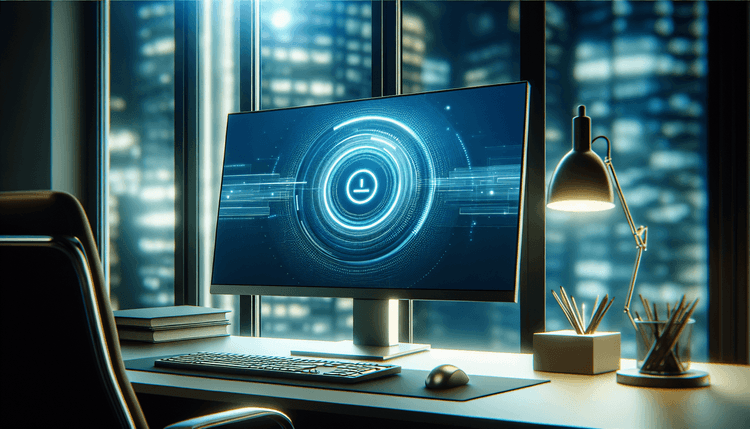 Modern computer displaying Windows 11 update interface with progress indicator