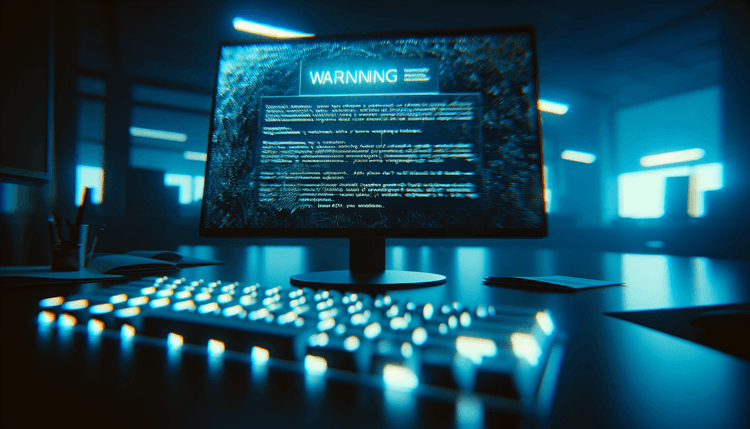 Computer screen showing corrupted Windows security warning dialog with distorted text display