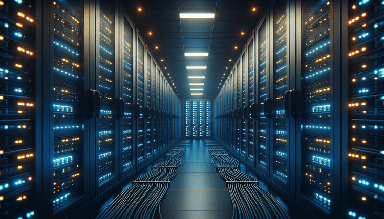 Server room with rack-mounted systems showing warning status lights