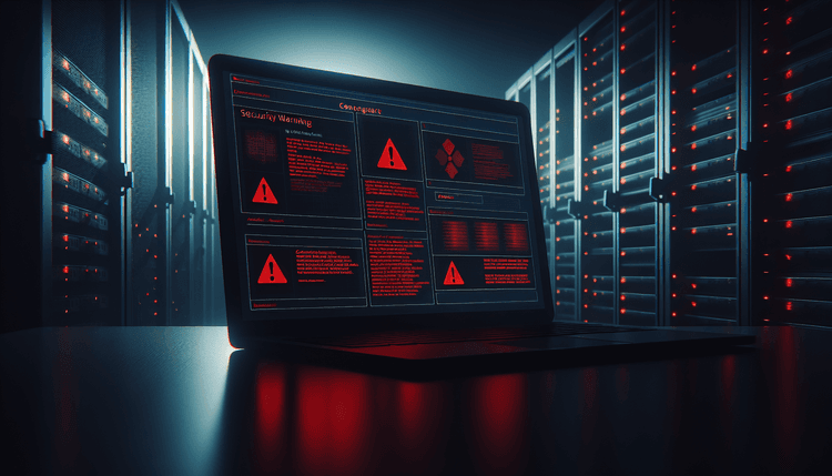 WordPress admin dashboard showing critical security vulnerability warning on laptop screen