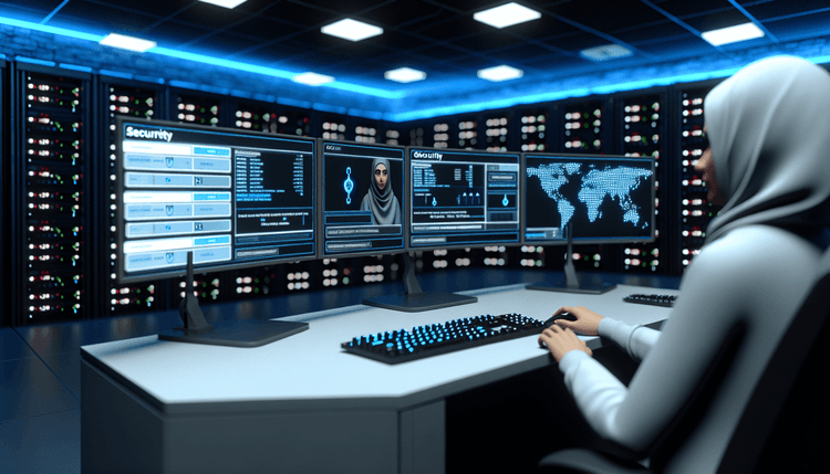Cybersecurity analyst configuring Microsoft Intune Attack Surface Reduction rules on multiple monitors
