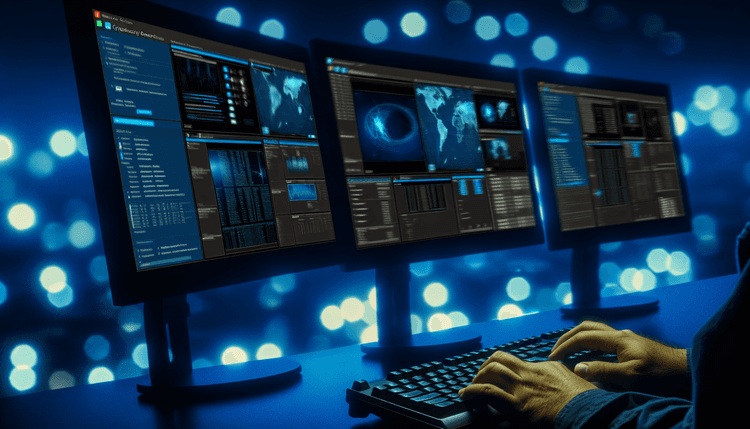 Cybersecurity analyst monitoring Microsoft Defender signature versions on multiple screens